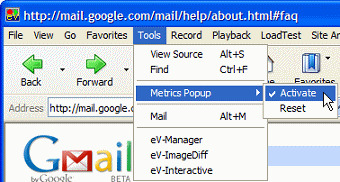 Tools > Metrics Popup