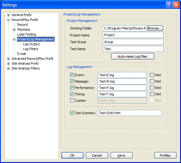 Project Log Management Settings