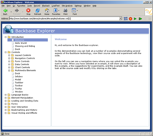 Starting Page for Backbase/Explorer