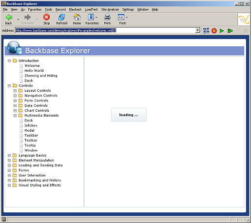 Starting Page for Backbase/Explorer